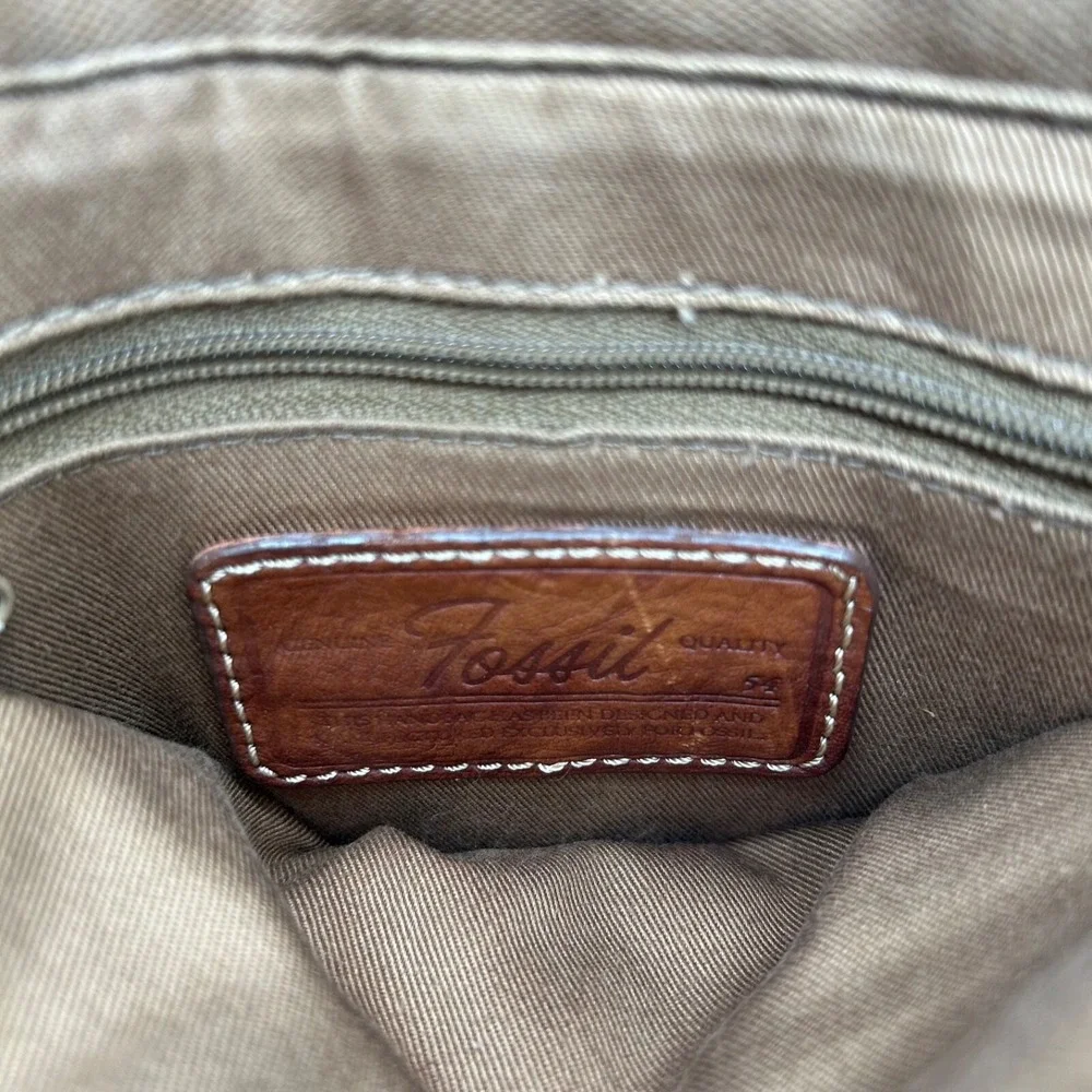 Fossil Original Premium Durable Canvas Crossbody Bag No.‎ 54 Brown Leather Trim